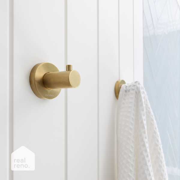 Phoenix Radii Robe Hook Round Plate Brushed Gold