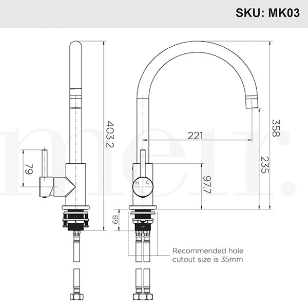 Meir Round Kitchen Mixer - Black Dimensions - The Blue Space