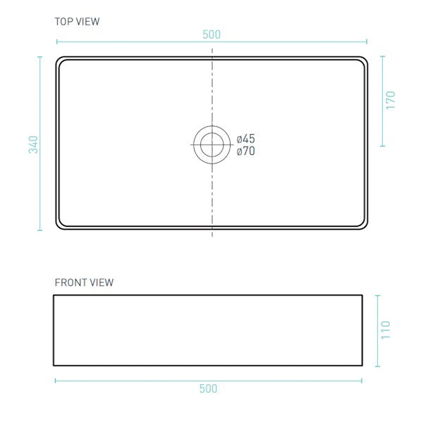 Decina San Diego Rectangle Counter Top Basin 500mm