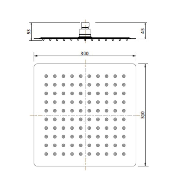 Technical Drawing: Square Shower Head Chrome