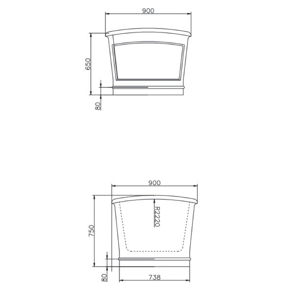 BelBagno Ritz Free Standing Bath 1676mm Matte Grey Technical Drawing - The Blue Space