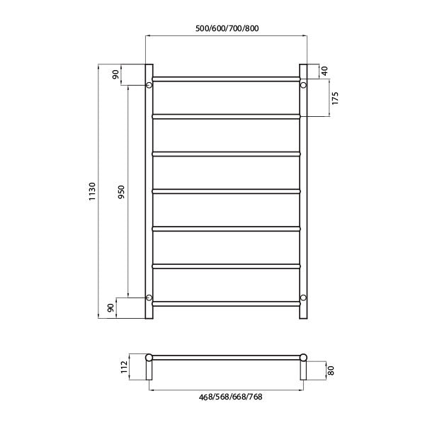 Radiant Round 7 Bar Non-Heated Rail 600mmx1130mm Polished Stainless Steel