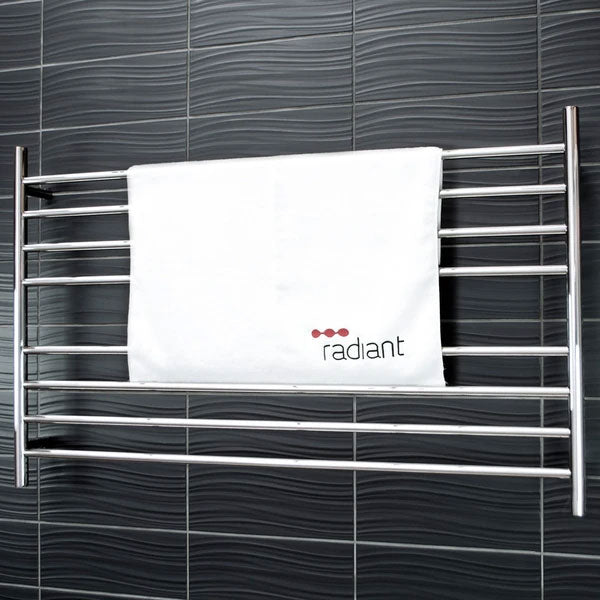 Radiant Round 8 Bar Heated Rail 1300mmx750mm Polished Stainless Steel - The Blue Space