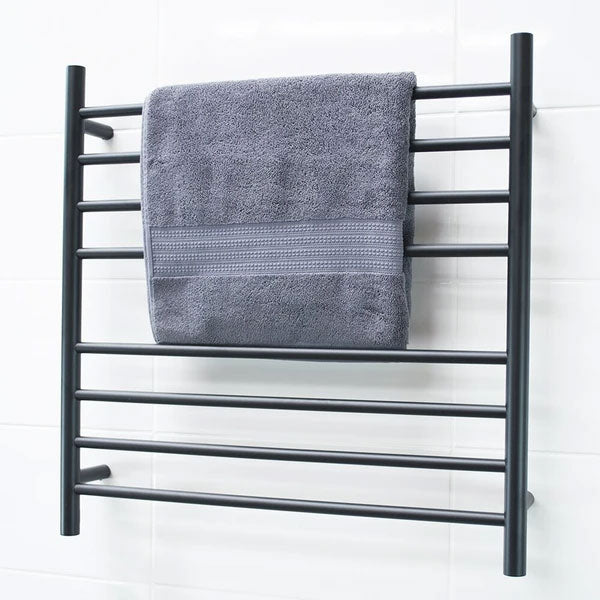 Radiant Round 8 Bar Heated Rail 750mmx750mm Matte Black - The Blue Space