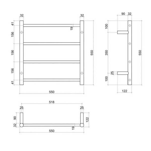 Thermogroup 4 Bar Thermorail Black Round Heated Towel Ladder 550mm