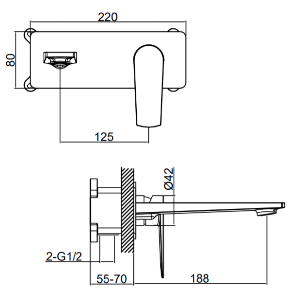 Indigo Savina Wall Basin/Bath Mixer 180mm Chrome