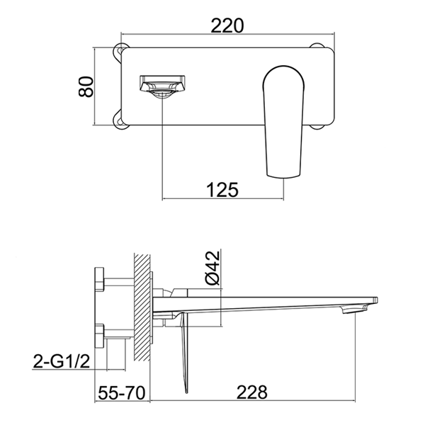 Indigo Savina Wall Basin/Bath Mixer 225mm Chrome