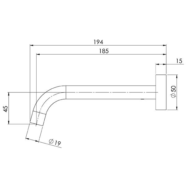 Phoenix Vivid Slimline Wall Basin Outlet 180mm Curved-Gun Metal