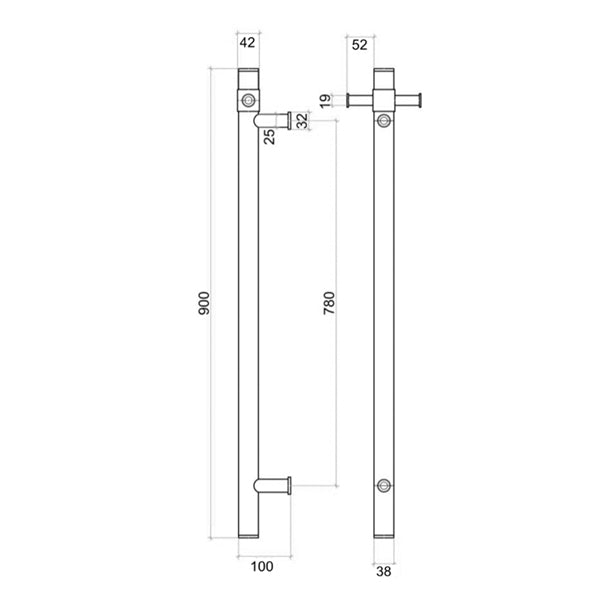 Thermogroup 12V Straight Round Vertical Single Bar Heated Towel Rail - Polished