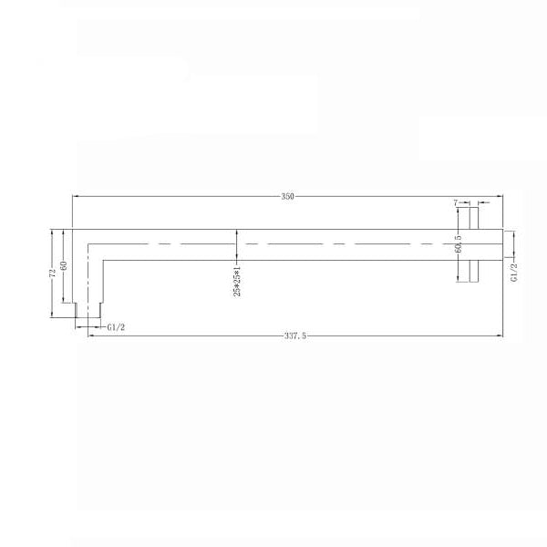 Technical Drawing - Nero Square Wall Shower Arm 350mm