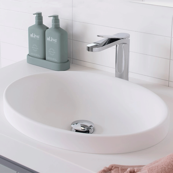 ADP Dignity Semi Inset Bathroom Vanity Basin Oval Shaped White - The Blue Space