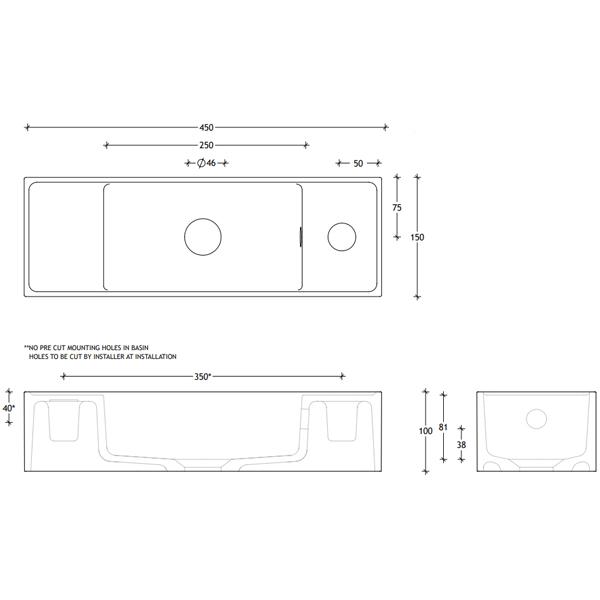 Technical Drawing - ADP Eon Wall Hung Basin