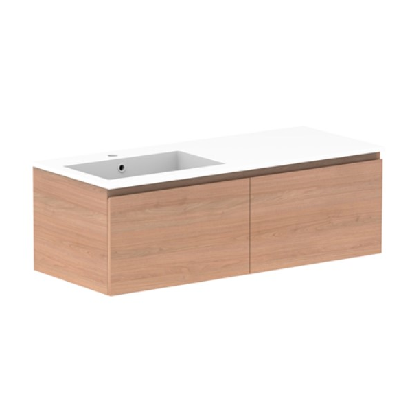 Glacier Full Depth All Drawer Slim 1200mm Wall Hung Left Bowl in Cast Marble Moulded Top | The Blue Space