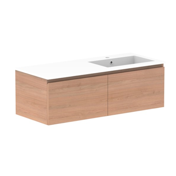 Glacier Full Depth All Drawer Slim 1200mm Wall Hung Right Bowl in Cast Marble Moulded Top | The Blue Space
