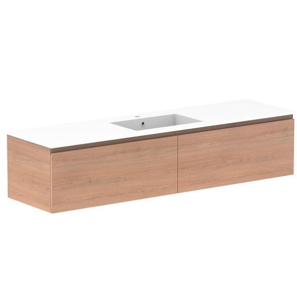 Glacier Full Depth All Drawer Slim 1800mm Wall Hung Centre Bowl in Cast Marble Moulded Top | The Blue Space