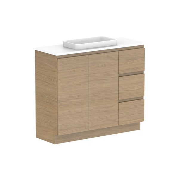 Glacier Ensuite Door & Drawer Trio 1050mm Floor Mount Centre Bowl Benchtop | The Blue Space