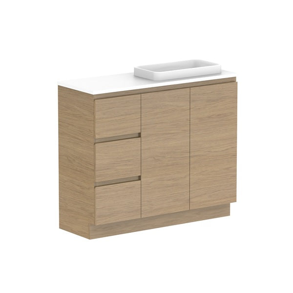 Glacier Ensuite Door & Drawer Trio 1050mm Floor Mount Right Bowl Benchtop | The Blue Space