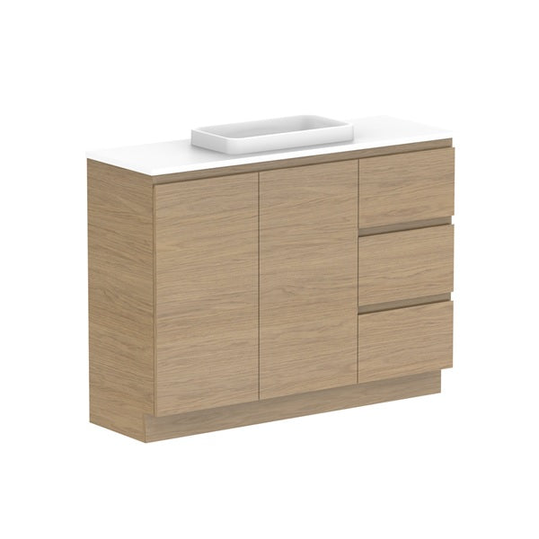 Glacier Ensuite Door & Drawer Trio 1200mm Floor Mount Centre Bowl Benchtop | The Blue Space