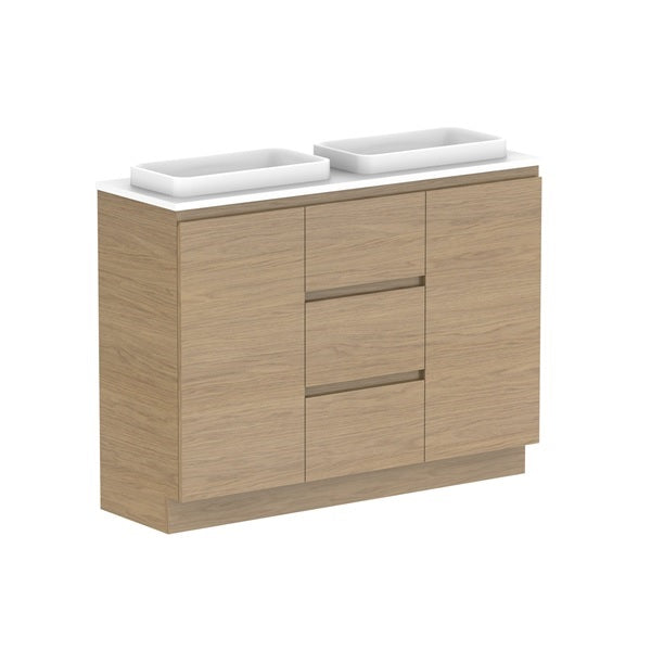 Glacier Ensuite Door & Drawer Trio 1200mm Floor Mount Double Bowl Benchtop | The Blue Space