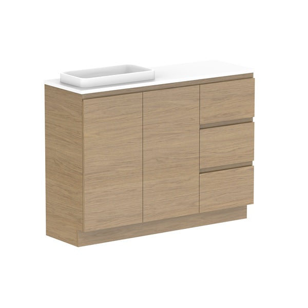 Glacier Ensuite Door & Drawer Trio 1200mm Floor Mount Left Bowl Benchtop | The Blue Space