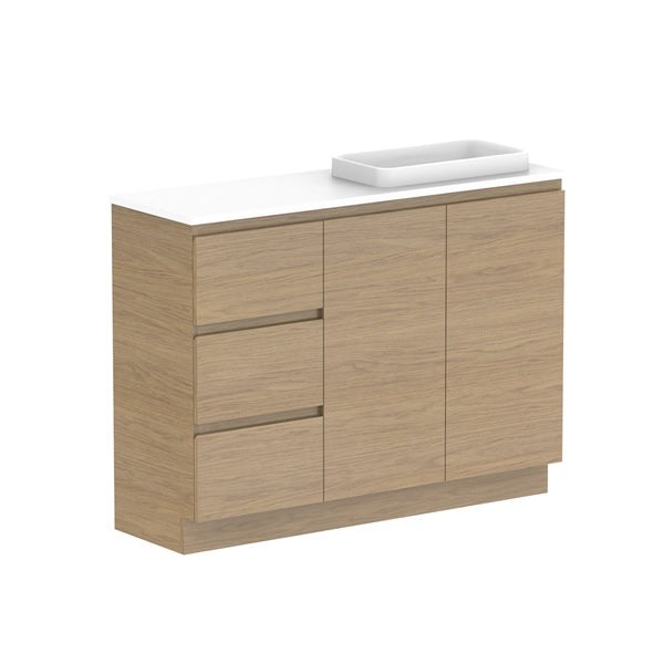 Glacier Ensuite Door & Drawer Trio 1200mm Floor Mount Right Bowl Benchtop | The Blue Space
