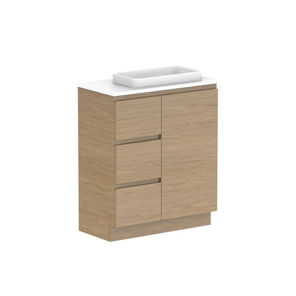 Glacier Ensuite Door & Drawer Trio 750mm Floor Mount Right Bowl Benchtop | The Blue Space