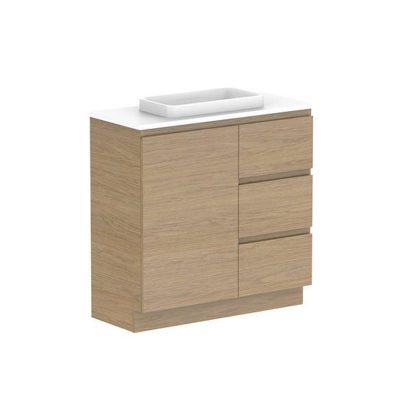 Glacier Ensuite Door & Drawer Trio 900mm Floor Mount Centre Bowl Benchtop | The Blue Space