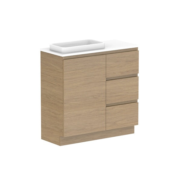 Glacier Ensuite Door & Drawer Trio 900mm Floor Mount Left Bowl Benchtop | The Blue Space