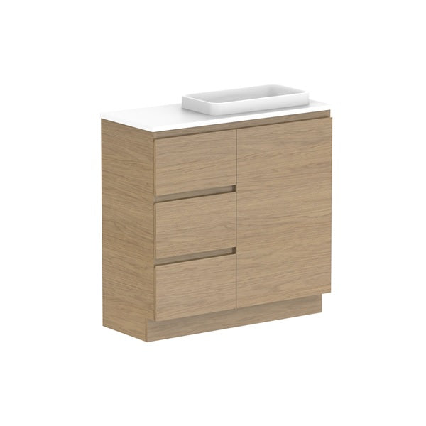 Glacier Ensuite Door & Drawer Trio 900mm Floor Mount Right Bowl Benchtop | The Blue Space