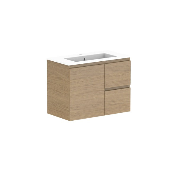 Glacier Ensuite Door & Drawer Twin 750mm Wall Hung Centre Bowl in Cast Marble Moulded Top | The Blue Space