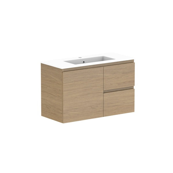 Glacier Ensuite Door & Drawer Twin 900mm Wall Hung Centre Bowl in Cast Marble Moulded Top | The Blue Space