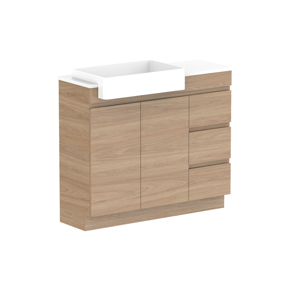 ADP Glacier Semi Recessed Door & Drawer Trio Benchtop 1050 Left Bowl | The Blue Space