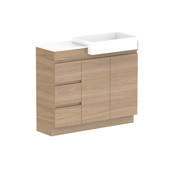 ADP Glacier Semi Recessed Door & Drawer Trio Benchtop 1050 Right Bowl | The Blue Space