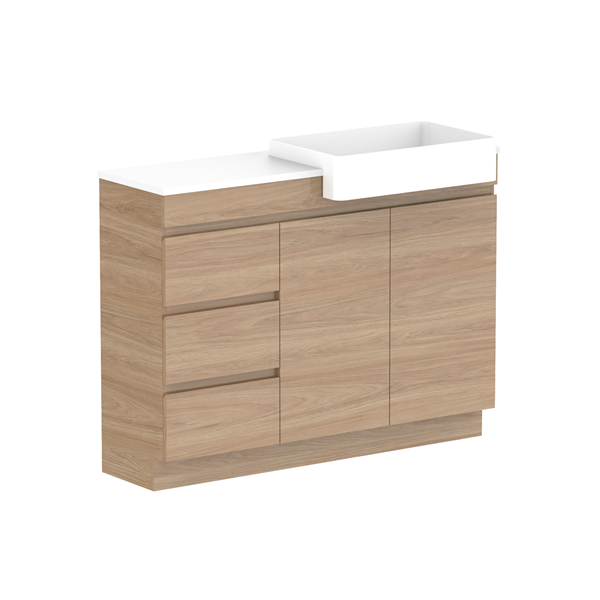 ADP Glacier Semi Recessed Door & Drawer Trio Benctop 1200 Right Bowl | The Blue Space