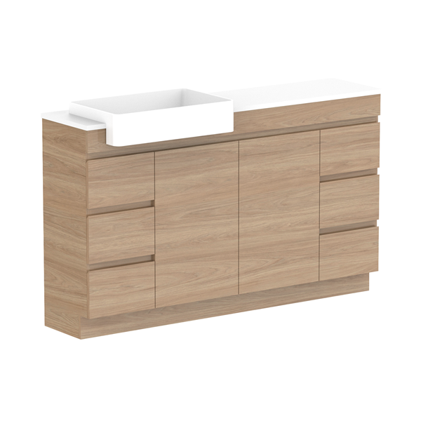 ADP Glacier Semi Recessed Door & Drawer Trio Benchtop 1500 Left Bowl | The Blue Space