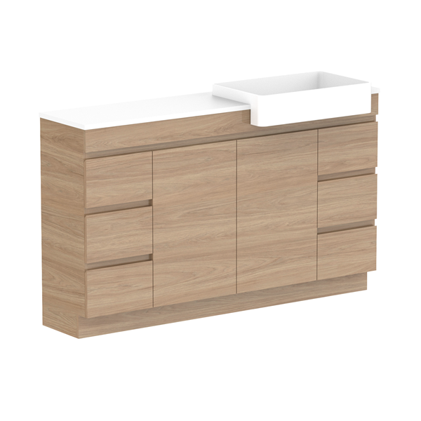 ADP Glacier Semi Recessed Door & Drawer Trio Benchtop 1500 Right Bowl | The Blue Space