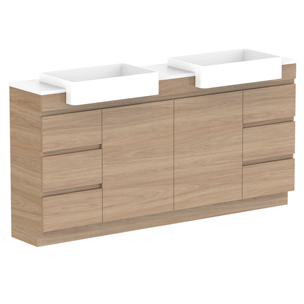 ADP Glacier Semi Recessed Door & Drawer Trio Benchtop 1800 Double Bowl | The Blue Space