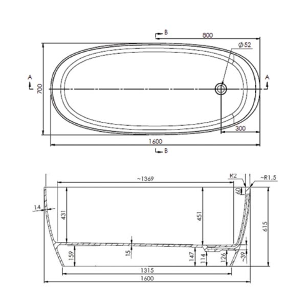 ADP Submerge 1600mm Freestanding Bath White