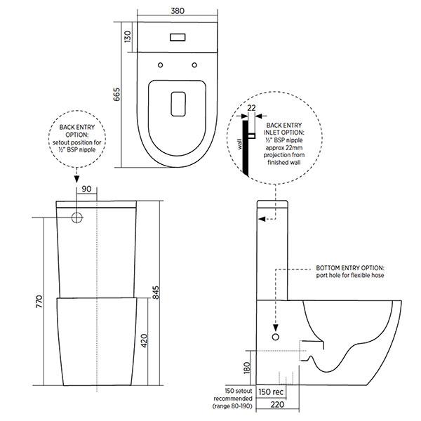 Seima Arko Clean Flush Wall Faced Toilet Suite with Slim Seat