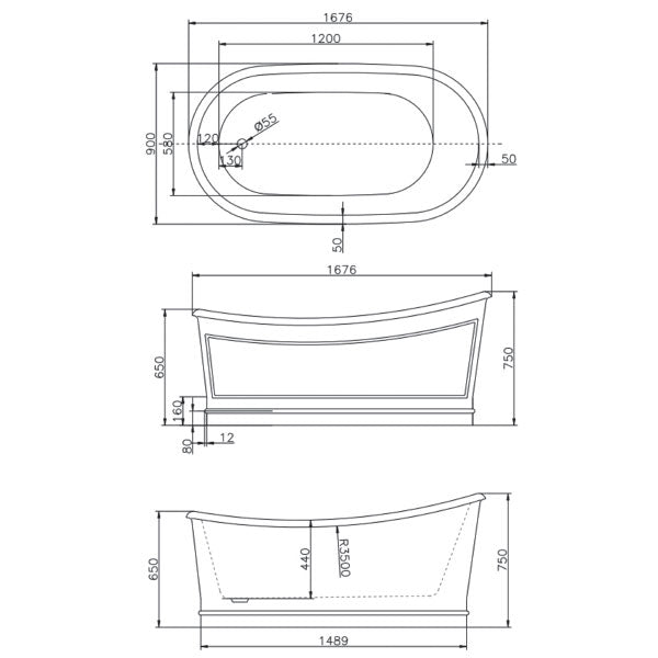 BelBagno Ritz Freestanding Bath 1676mm Premium Collection