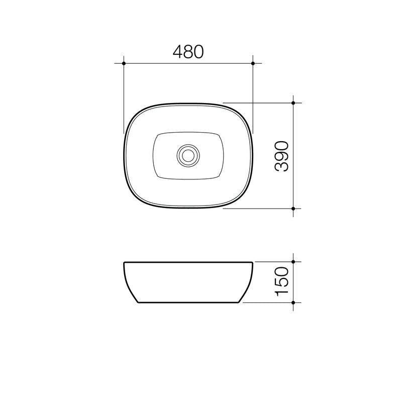 Caroma Artisan Above Counter Basin Curved Rectangle 480mm