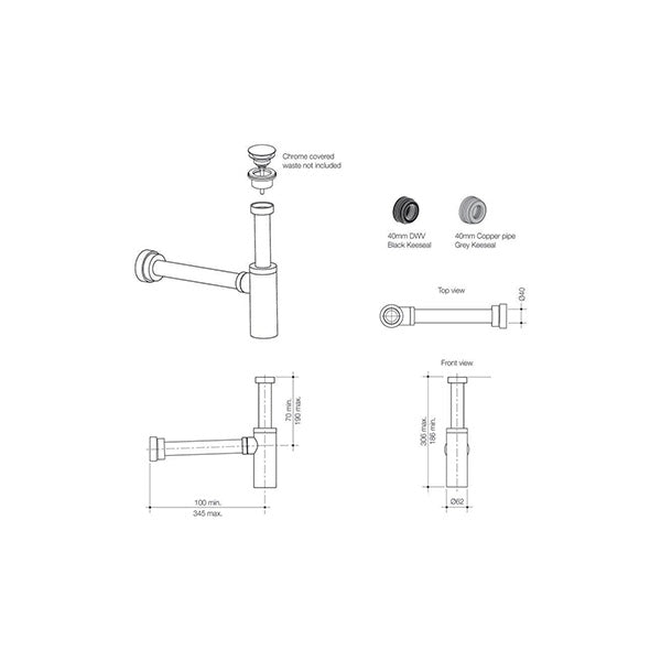 Caroma 40mm Bottle Trap - Matte White/Chrome