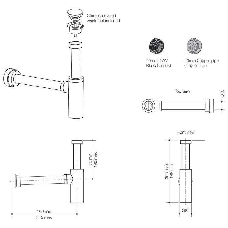Caroma 40mm Bottle Trap - Matte Black/Chrome