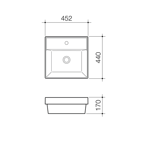Caroma Teo 2.0 450 Inset Basin Technical Drawing - The Blue Space