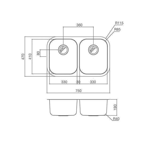 Clark Monaco Double Bowl Undermount Kitchen Sink