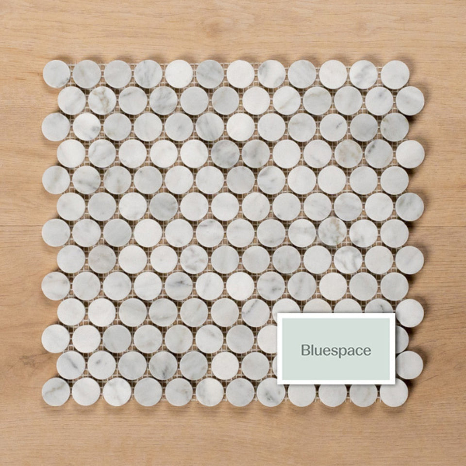 Cottesloe Carrara White Penny Round Honed Marble Mosaic Tile 23x23mm