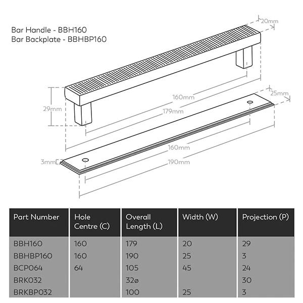 Momo Handles Barrington Backplate to Suit Bar Handle Matt Brass