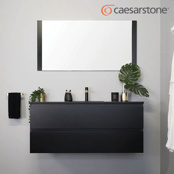 ADP Glacier Pro All Drawer Twin 1200mm Centre Bowl vanity with Caesarstone top in Matte Black Polyurethane - The Blue Space