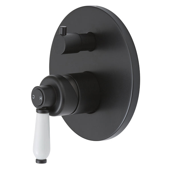 Fienza Eleanor Wall Mixer Diverter - Matte Black/Ceramic handle - The Blue Space
