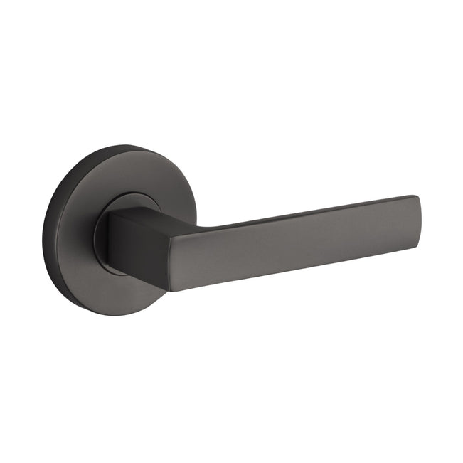 Lane Oxford Passage Lever Door Handle Set On Round Rosette Gun Metal Grey L512344 - The Blue Space